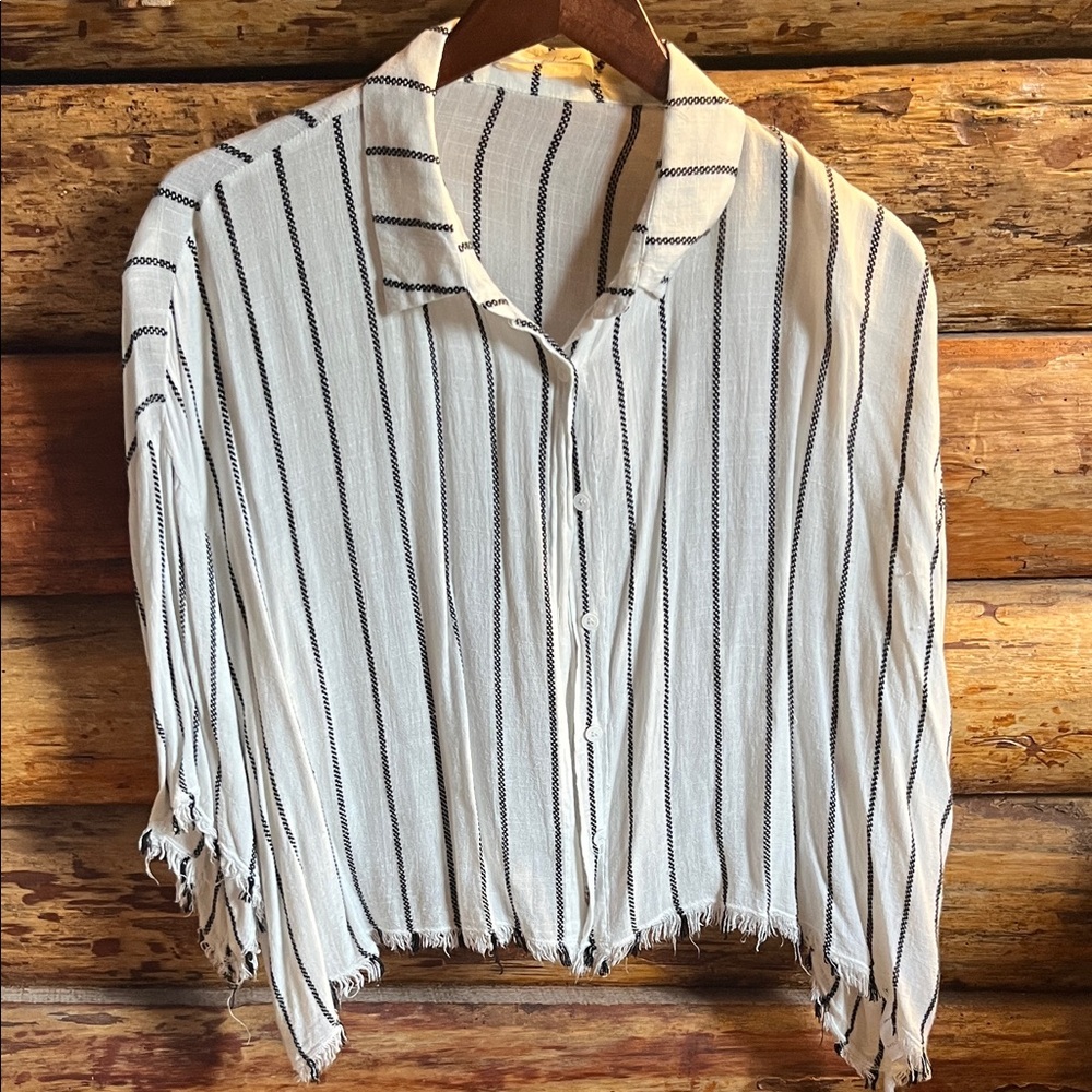 Mustard Seed Black and White Striped Button-Down Shirt
